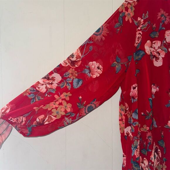 Ava & Viv Plus 4X Red Floral Midi Dress Long Sleeve V-Neck Casual - Picture 3 of 7